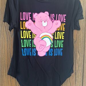Kids Black T-Shirt with Pink Care Bear and Rainbow - Love Is Love